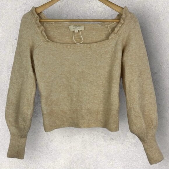 Sezane Mila Jumper Knit Sweater Square Neck Ruffle Mohair Merino Wool French XS - Picture 2 of 10